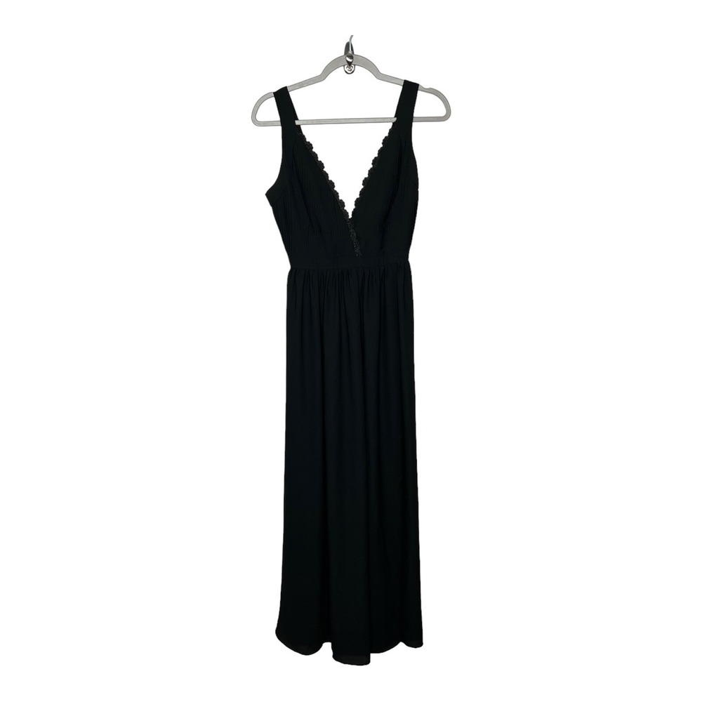 Fame And Partners Dress Womens 2 Black Long V Neck‎ Formal Pleated Anthropologie